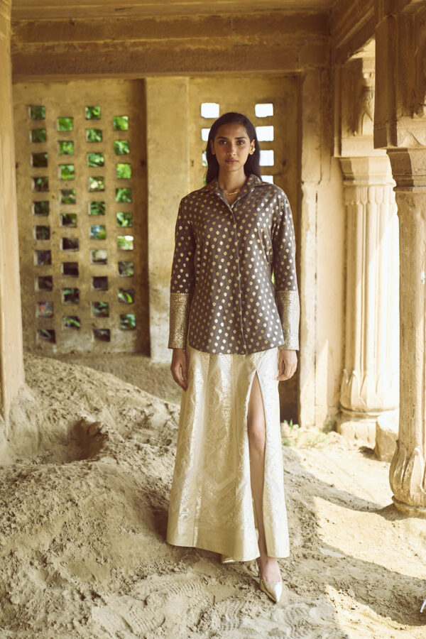 Brocade Shirt, Bralette and Maxi-Skirt Set - Image 19