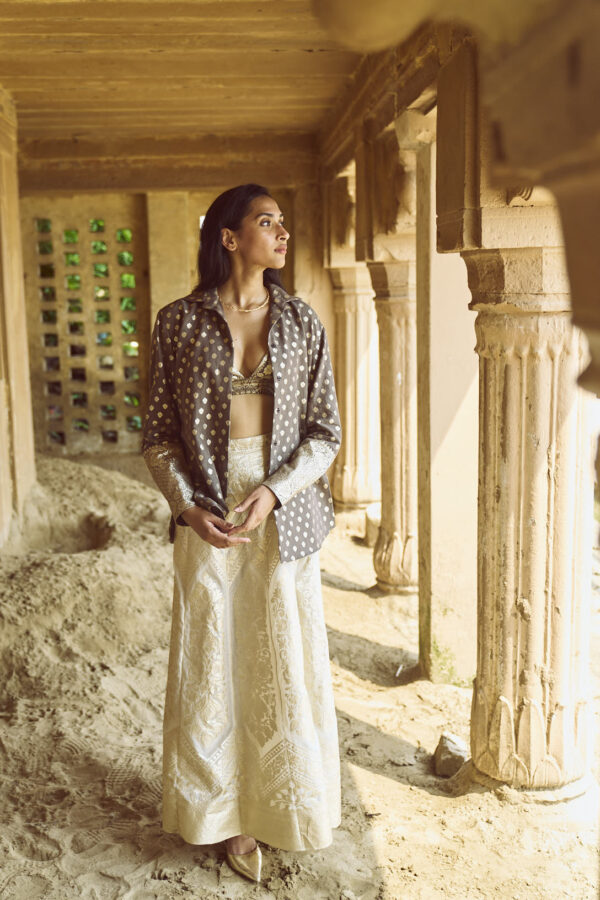 Brocade Shirt, Bralette and Maxi-Skirt Set - Image 12