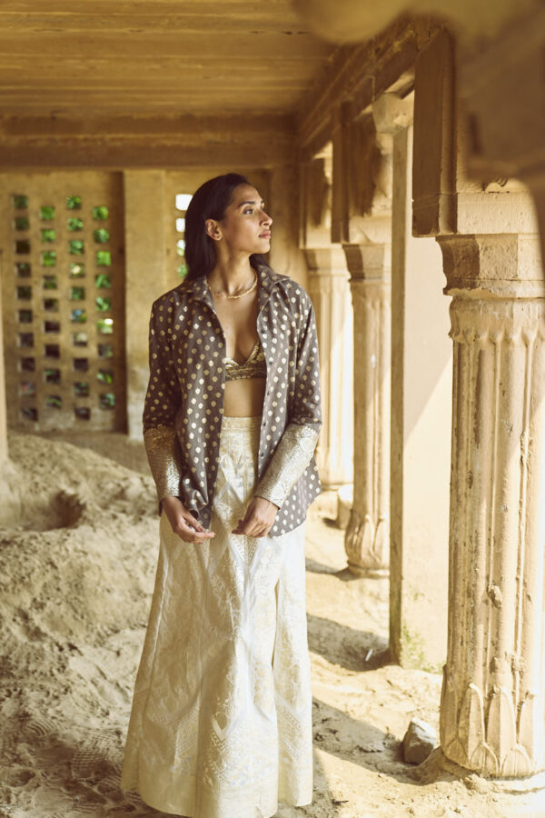 Brocade Shirt, Bralette and Maxi-Skirt Set - Image 13