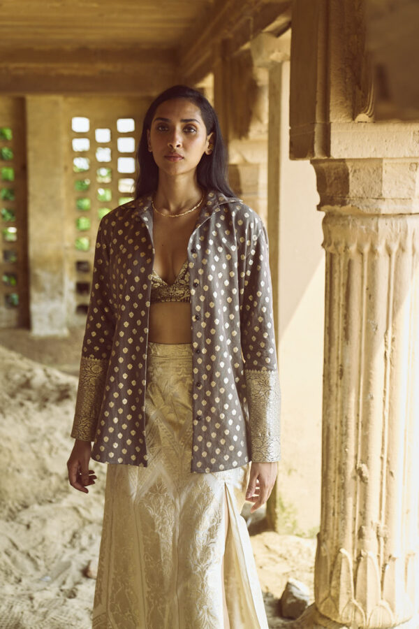 Brocade Shirt, Bralette and Maxi-Skirt Set - Image 4