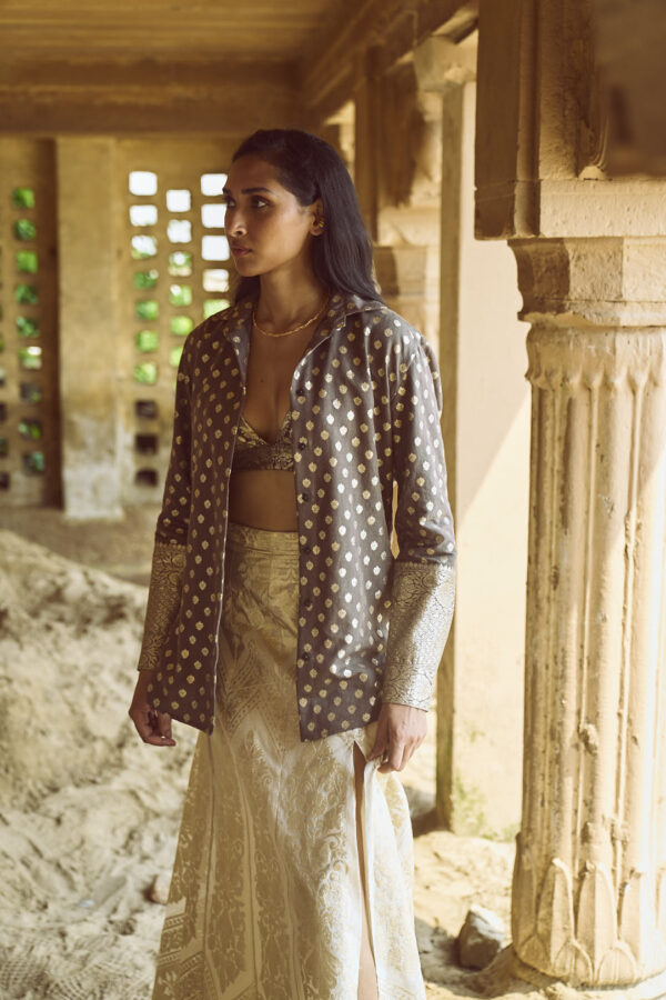 Brocade Shirt, Bralette and Maxi-Skirt Set - Image 14