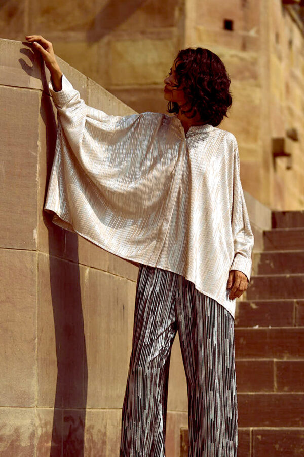 Boxy Foil Pleated Top