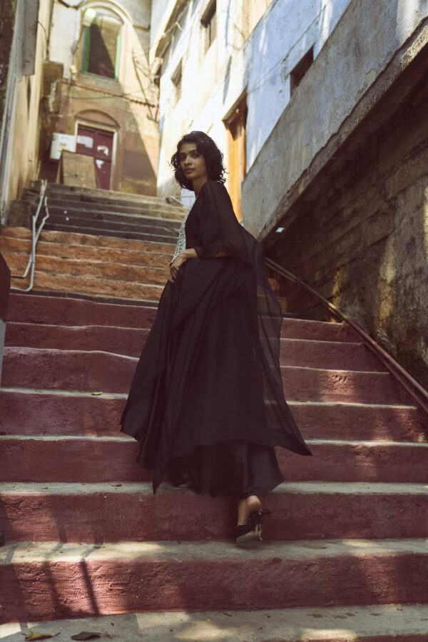 Shell Embroidered Organza Cape - Image 14