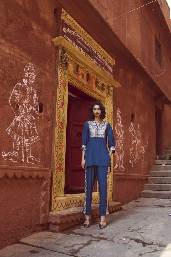 Embroidered Teal Pant Set - Image 18