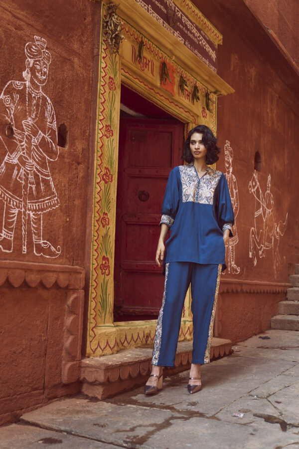Embroidered Teal Pant Set - Image 9
