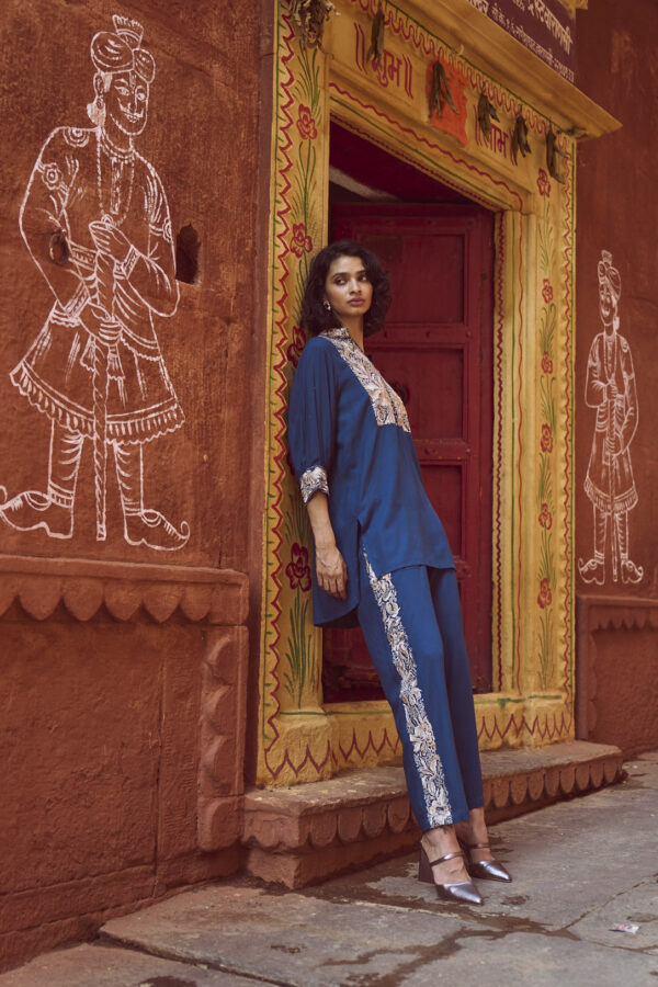 Embroidered Teal Pant Set - Image 19