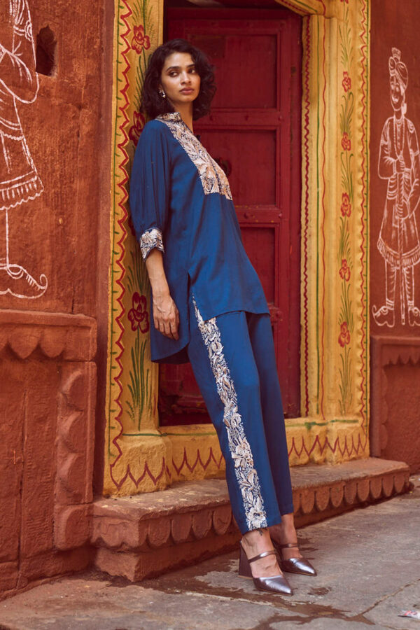 Embroidered Teal Pant Set - Image 3