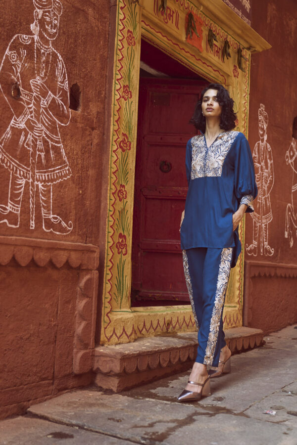 Embroidered Teal Pant Set - Image 6