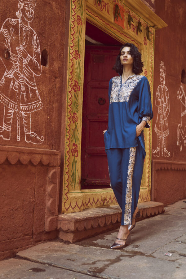 Embroidered Teal Pant Set - Image 11