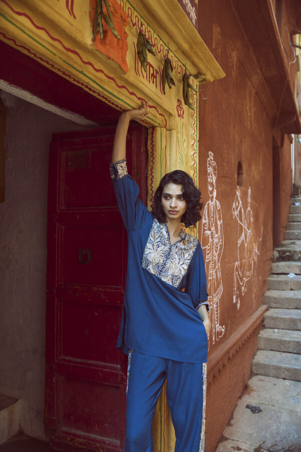 Embroidered Teal Pant Set - Image 13