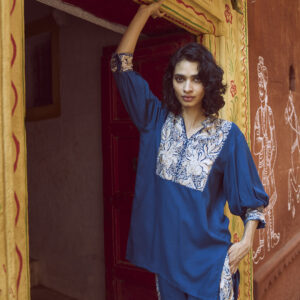 Embroidered Teal Pant Set