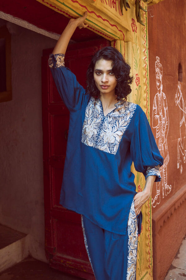 Embroidered Teal Top