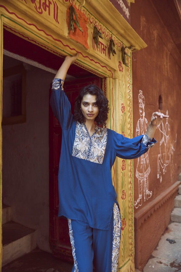 Embroidered Teal Pant Set - Image 14