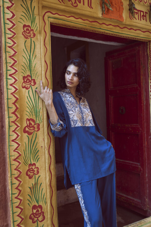 Embroidered Teal Pant Set - Image 17