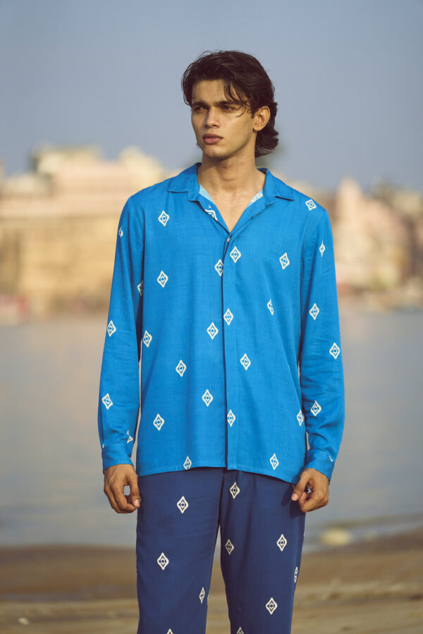 Blue Ikkat Print Shirt - Image 8