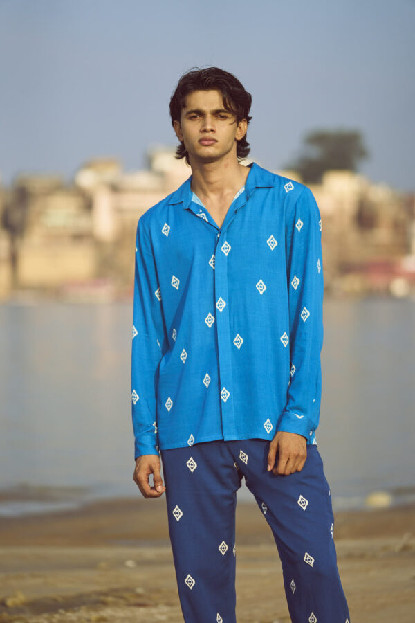 Blue Ikkat Print Shirt