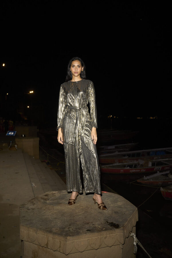 Pleated Lamé Pant Set - Image 4