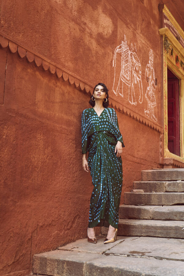 Bandhani Draped Kaftan - Image 3
