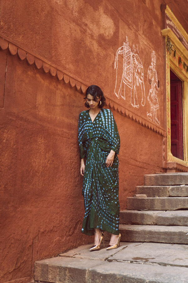 Bandhani Draped Kaftan - Image 4