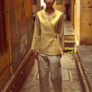 Shimmer Wrap Top & Brocade Pant Set