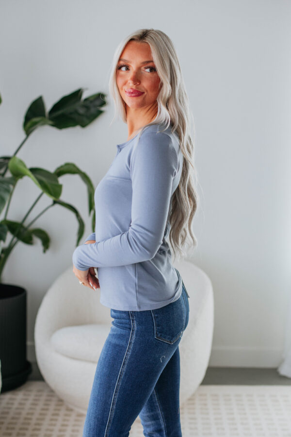Dalston Long Sleeve Top - Vintage Blue - Image 3