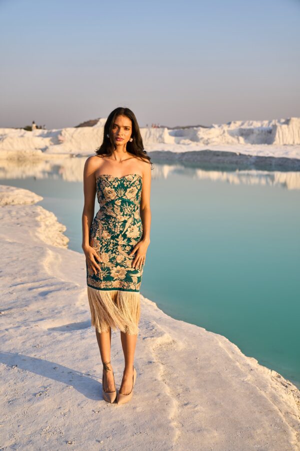 Teal Fringe Hem Dress - Image 5