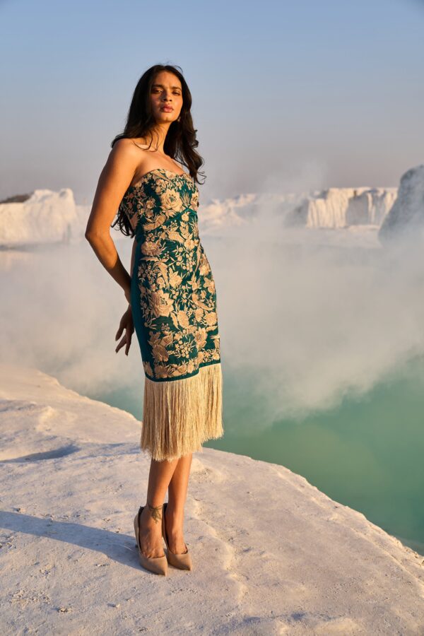 Teal Fringe Hem Dress - Image 11