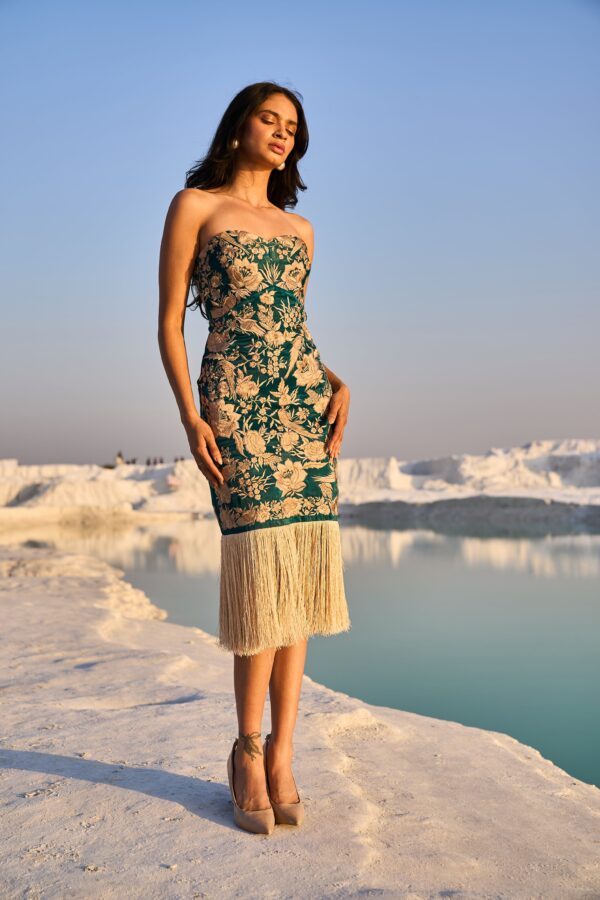 Teal Fringe Hem Dress - Image 14
