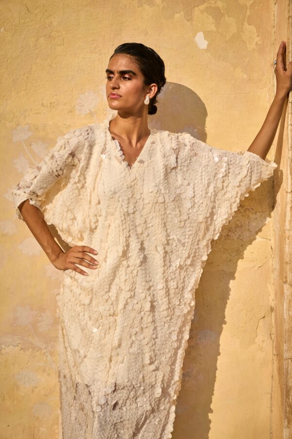 Ivory Paillette Kaftan Dress - Image 3