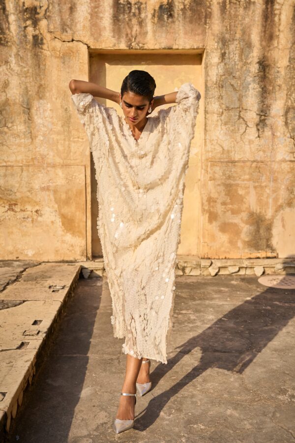 Ivory Paillette Kaftan Dress - Image 6