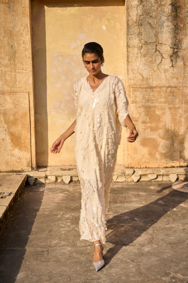 Ivory Paillette Kaftan Dress - Image 2