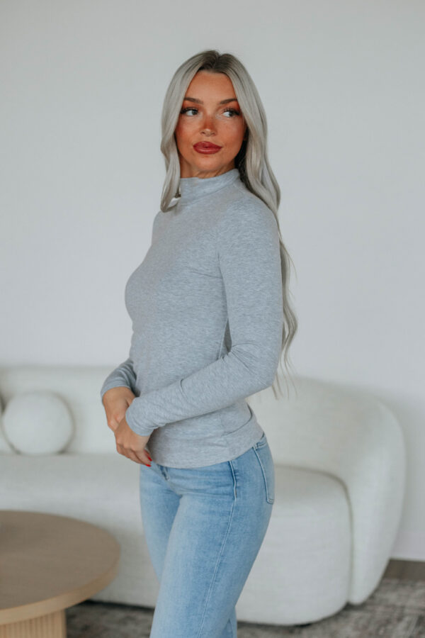Evelina Mock Neck Top - Heather Grey - Image 3