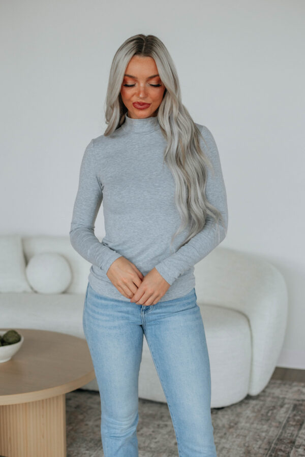Evelina Mock Neck Top - Heather Grey - Image 5