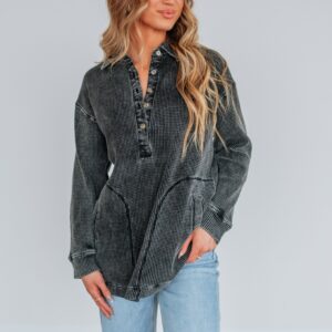 Sallie Waffle Knit Top - Vintage Black