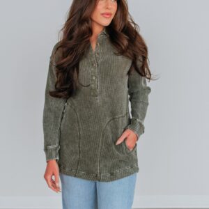 Sallie Waffle Knit Top - Moss