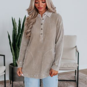 Sallie Waffle Knit Top - Smokey Taupe