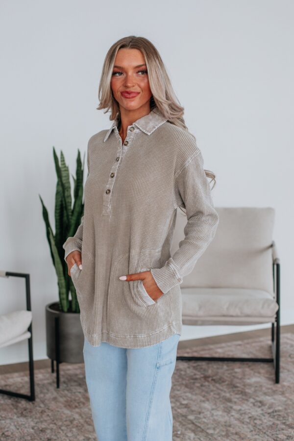 Sallie Waffle Knit Top - Smokey Taupe - Image 2