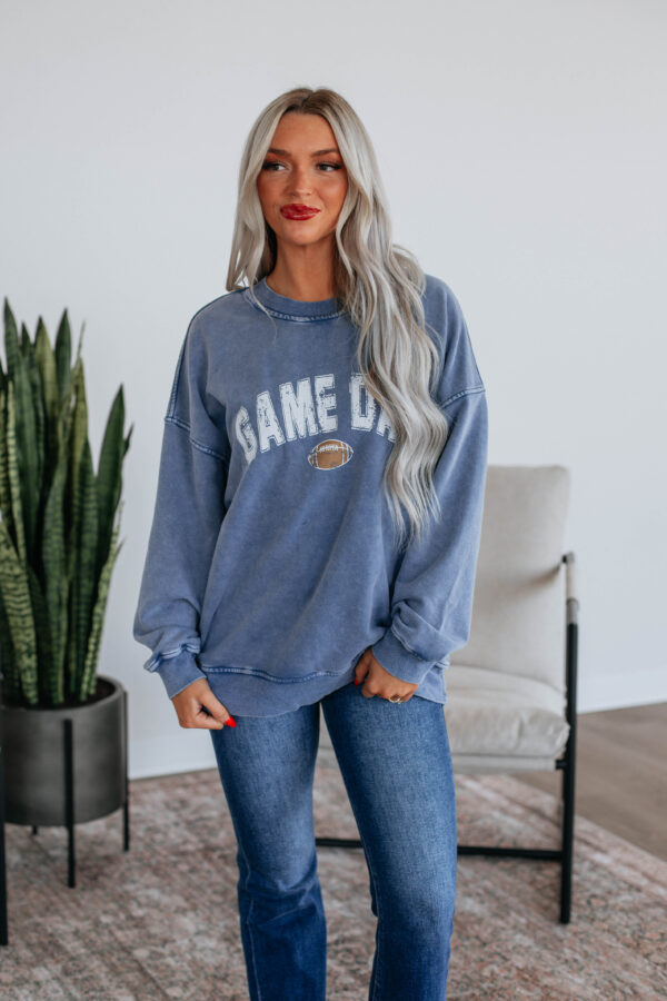Game Day Oversized Crewneck - Steel Blue - Image 3