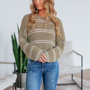 Geralyn Striped Sweater - Light Olive Mix
