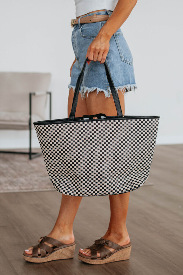 Keeley Checkered Tote Bag - Black - Image 2