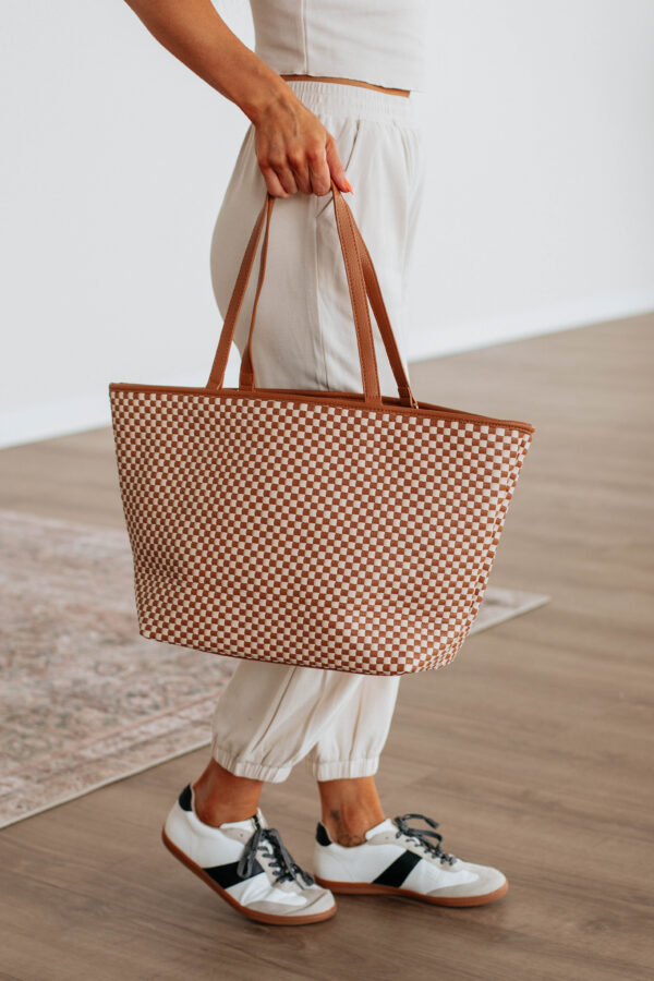 Keeley Checkered Tote Bag - Cognac - Image 2