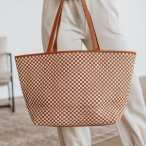 Keeley Checkered Tote Bag - Cognac
