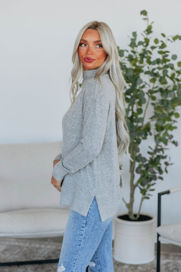 Rachelle Mock Neck Top - Heather Grey - Image 2