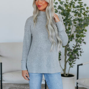 Rachelle Mock Neck Top - Heather Grey