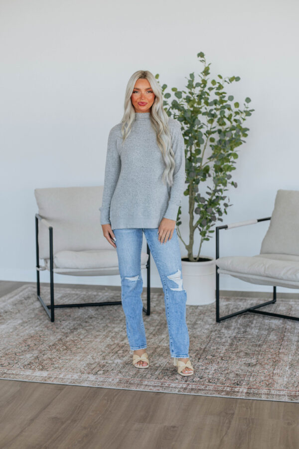 Rachelle Mock Neck Top - Heather Grey - Image 4