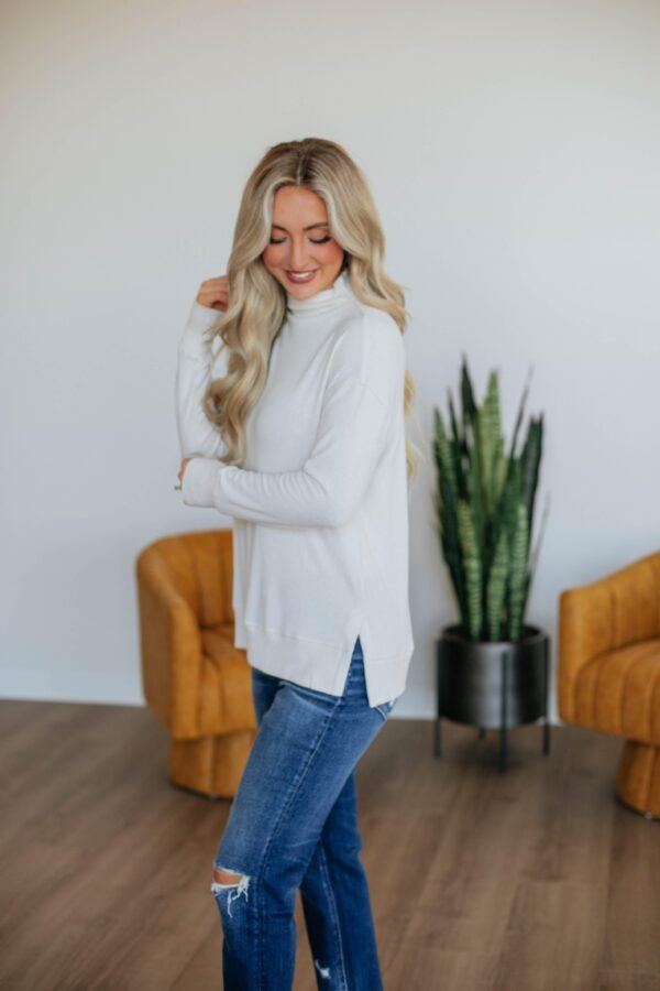 Rachelle Mock Neck Top - Oatmeal - Image 3