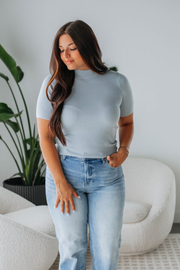 Theresa Mock Neck Top - Powder Blue - Image 2