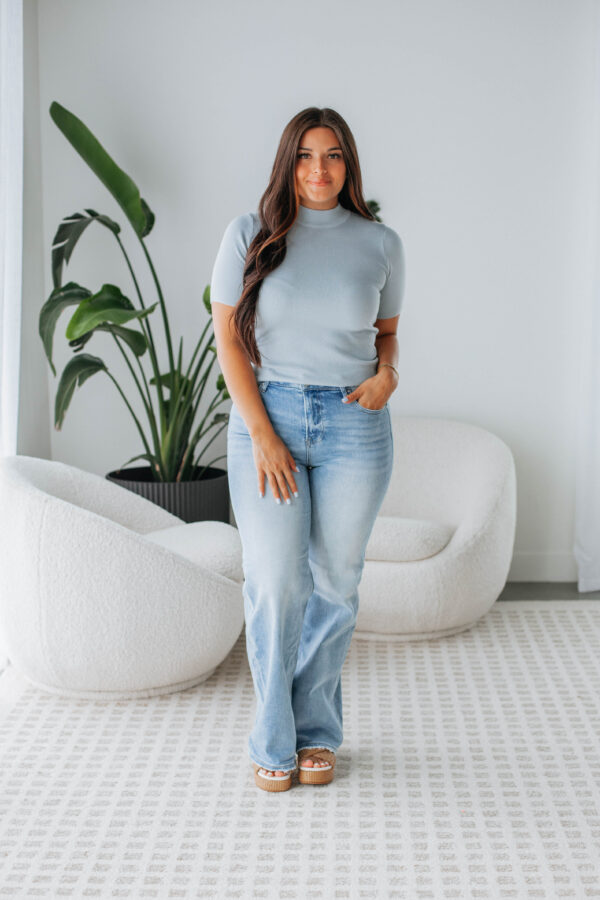 Theresa Mock Neck Top - Powder Blue - Image 4