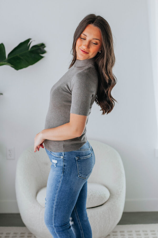 Theresa Mock Neck Top - Smoke - Image 3