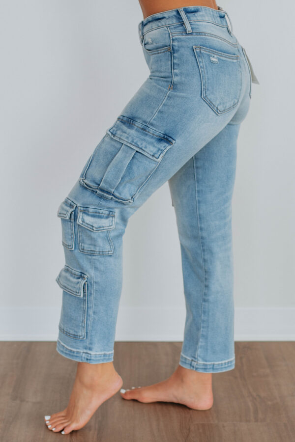 Tracey Hidden Cargo Jeans - Light Wash - Image 2